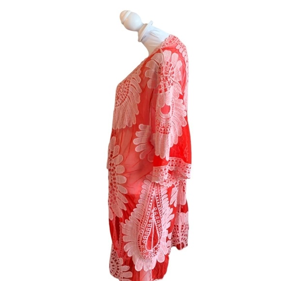 Siren Lily Maternity Kimono Women Size Large Red and White Floral Tie Wa… - Picture 4 of 4